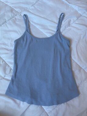 Light Blue Ribbed Tank Top - Women's Spaghetti Strap Cami